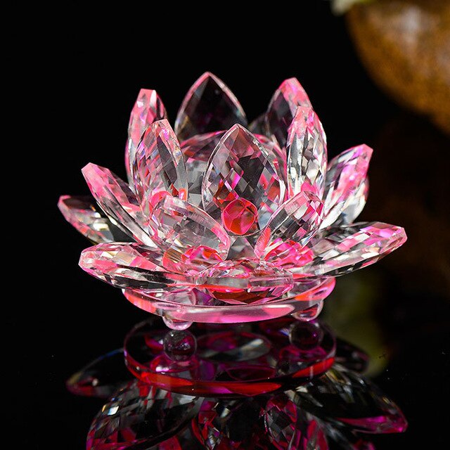 Artesanía de cristal de cuarzo de 80 mm con de flor de loto, pisapapeles de cristal, adornos Fengshui, figuritas para decoración del hogar, banquete de boda, de recuerdo.: Rosa