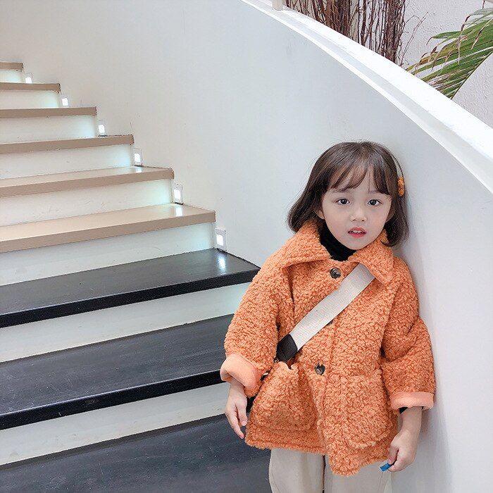 2 3 4 5 6 jaar babymeisjesjassen koreaanse lamswollen jassen voor meisjes peuter kinderkleding schattige wintermeisjeskleding: Oranje / 24m