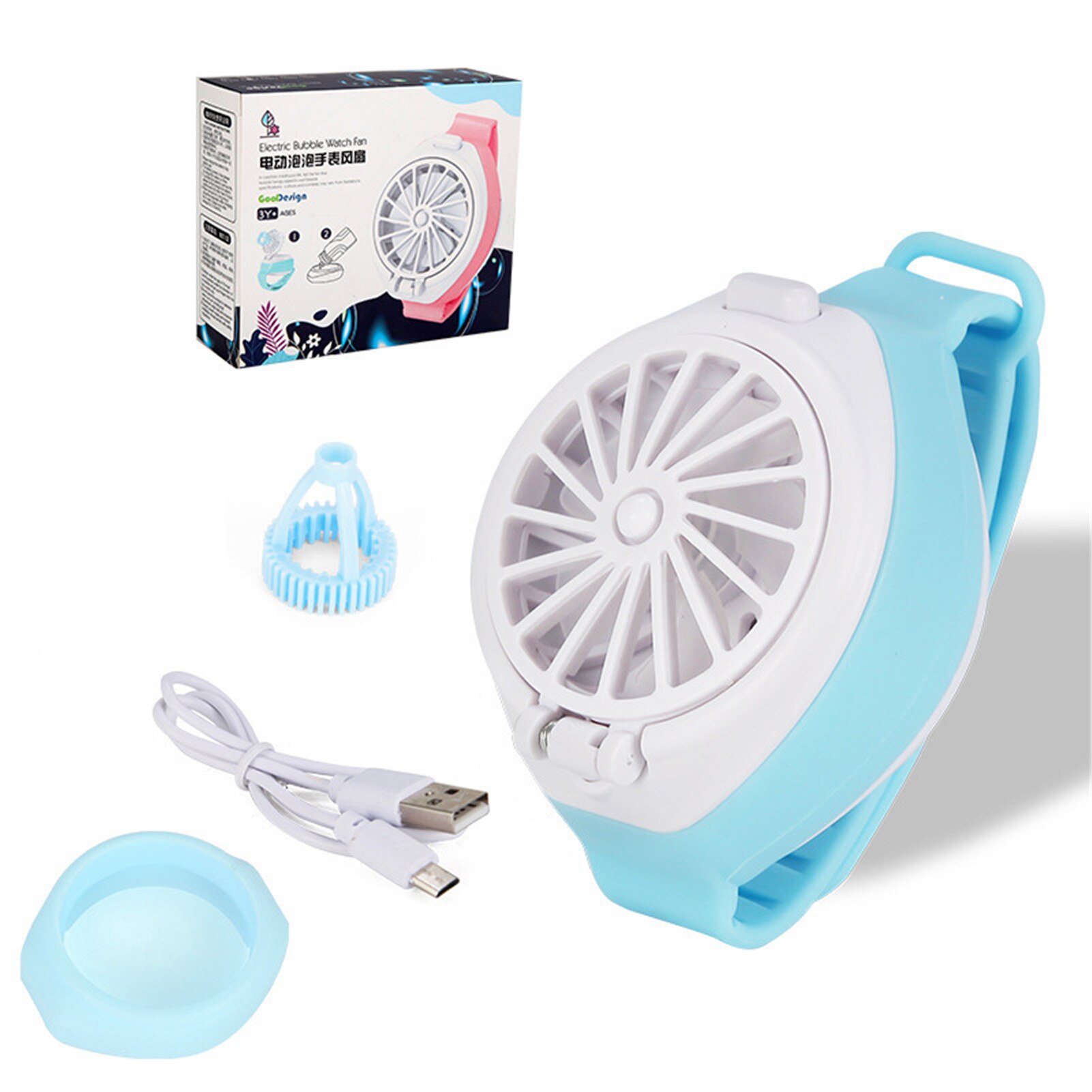 Kinderen Horloge Automatische Bubble Blazen Machine Mini Draagbare Usb Opladen Spuiten Drie-Speed Horloge Fan: 1