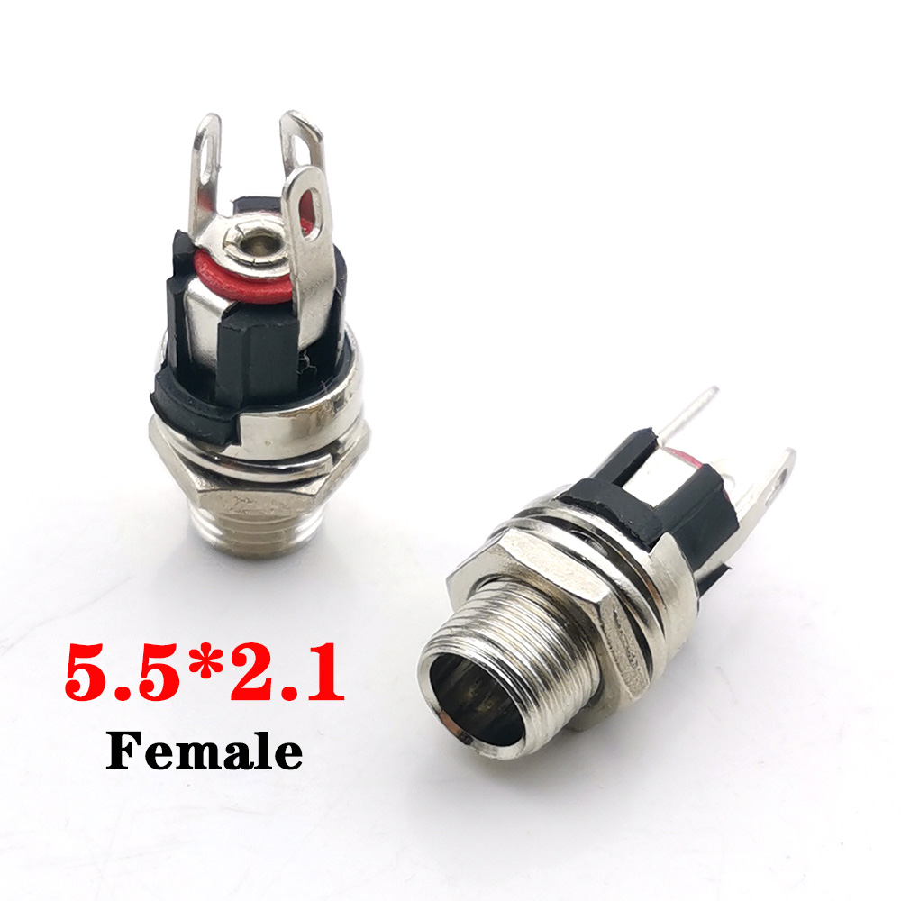 5 uds 5,5x2,5mm 5,5x2,1mm DC 12V conector de alimentación macho enchufe hembra adaptador de conector de Metal con bloqueo de rosca 5,5*2,1 5,5*2,5: Gris oscuro