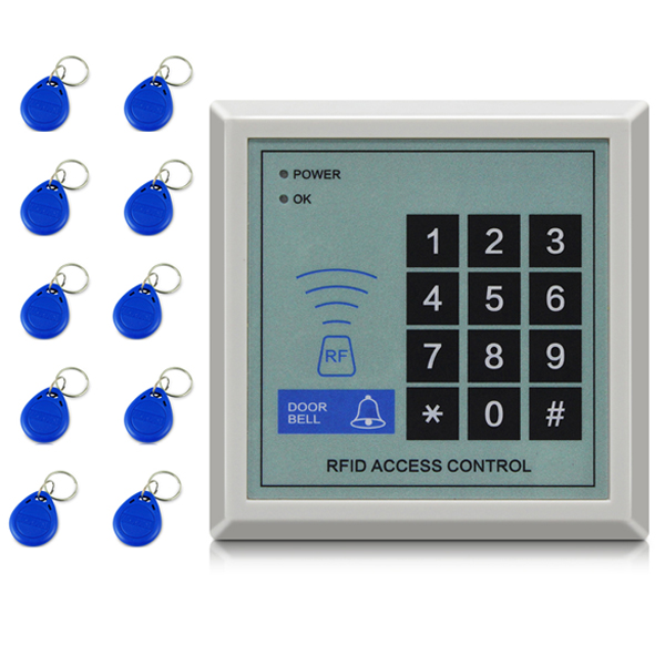 Dispositivo de teclado de Control de acceso RFID 125Khz, sistema de Control de acceso de cerradura de puerta de entrada de proximidad RFID, seguridad, 1000 usuarios: AC and 10 pcs key