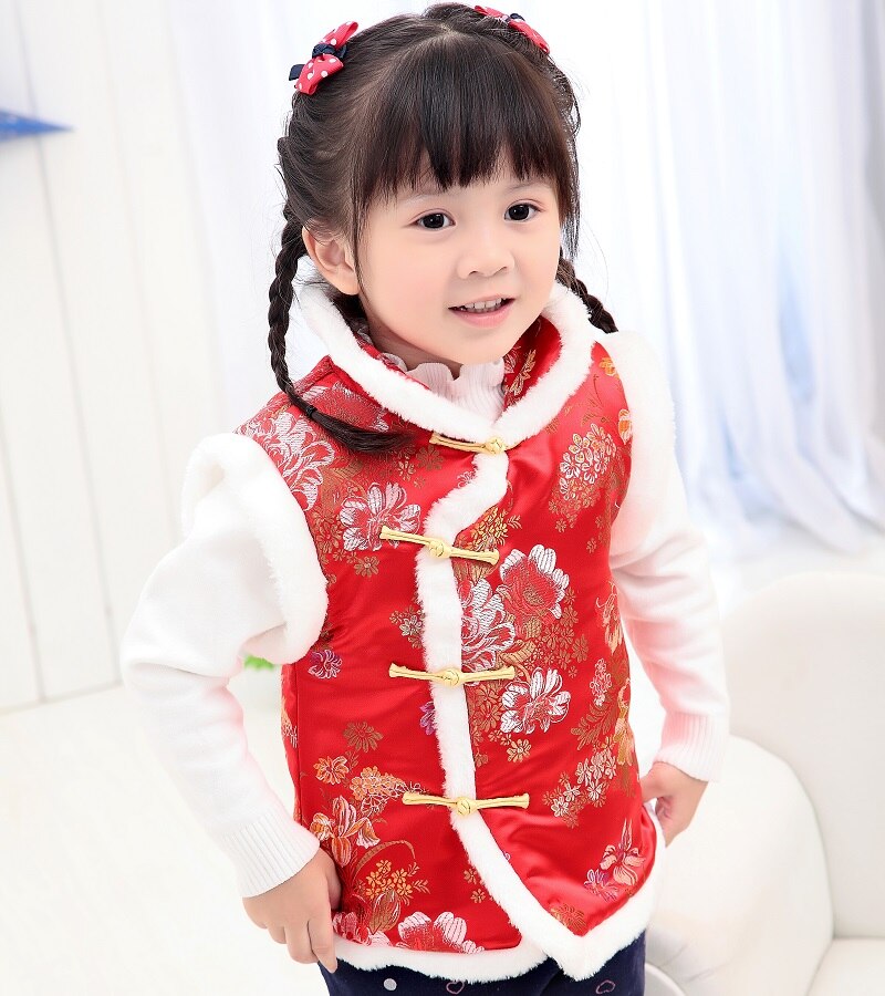 Baby Meisjes Gewatteerde Jassen Festival Vest Meisje Donsjack Chi-Pao Chinese Kinderen Qipao Bovenkleding Dikke Outfits Vest
