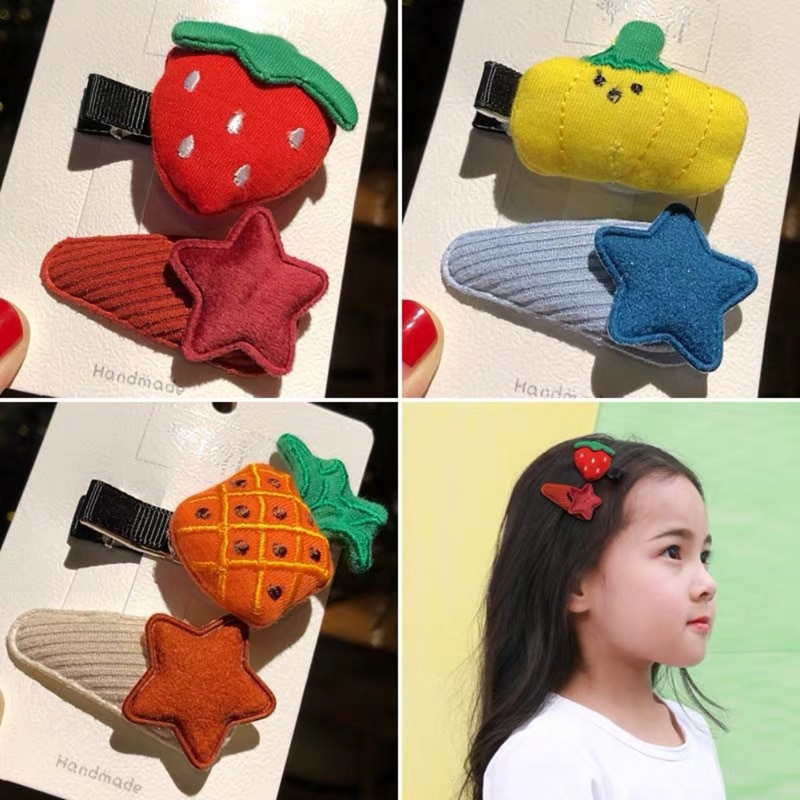 Girls Hair Pin BB Princess Tiara Baby Card Clip Cute Children's Fruit Stars Strawberry Carrot Pineapple Pumpkin Series Hairpin