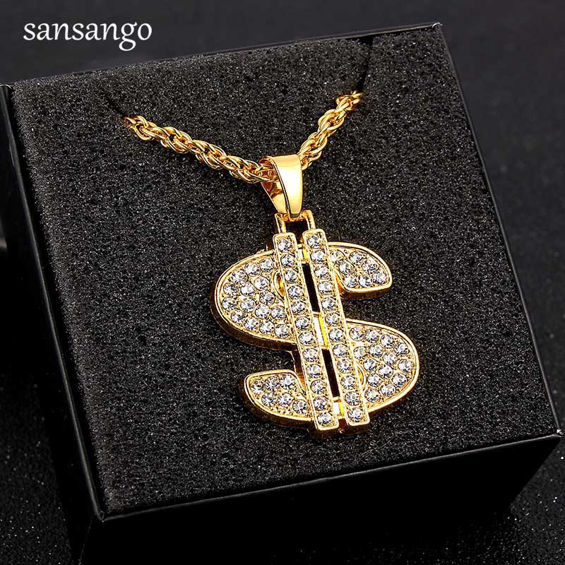 Gold Dollar Zeichen bilden Legierung Kristall Anhänger Halskette Hüfte hüpfen Schmuck Für Männer Jungen Geburtstag Party Hochzeit Männlichen Zubehör