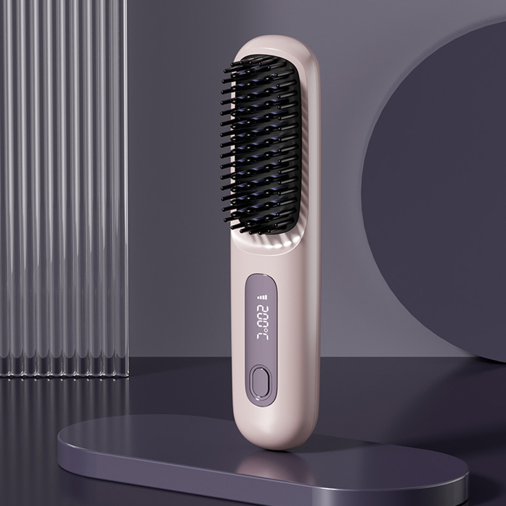 Haarglätterbürste, USB wiederaufladbar, kabellos, negative Ionen, heiße Bürste, elektrisch, flauschig, lockiges Haar, Styling, Entwirrungskamm: Burgunderrot