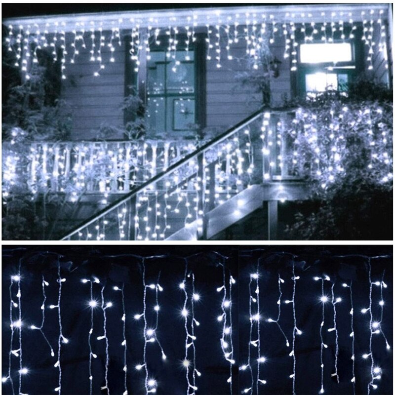 Christmas Decoration 8-24M LED Curtain Icicle String Lights Droops 0.6M Garland for Wedding year: WHITE / 6-10W / K