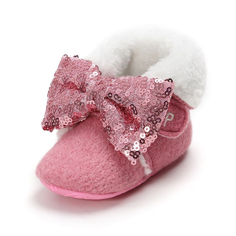 Baby Laarzen Peuter Meisjes Kids Winter Schoenen Pasgeboren Gezellige Booties Baby Sequin Strik Warme Laarzen Pluche Zachte Zool Sneeuw Schoenen