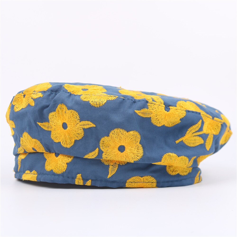 Ins blomst brodert basker kvinnelig vår sommer rosa baretter vintage maler flat hat gorras: Gul