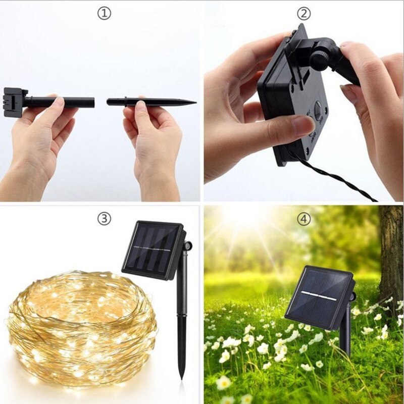 Solarne lampki świąteczne na sznurku 12m 100LED / 5M 50 LED wodoodporna zewnętrzna girlanda lampa solarna boże narodzenie do dekoracji ogrodu