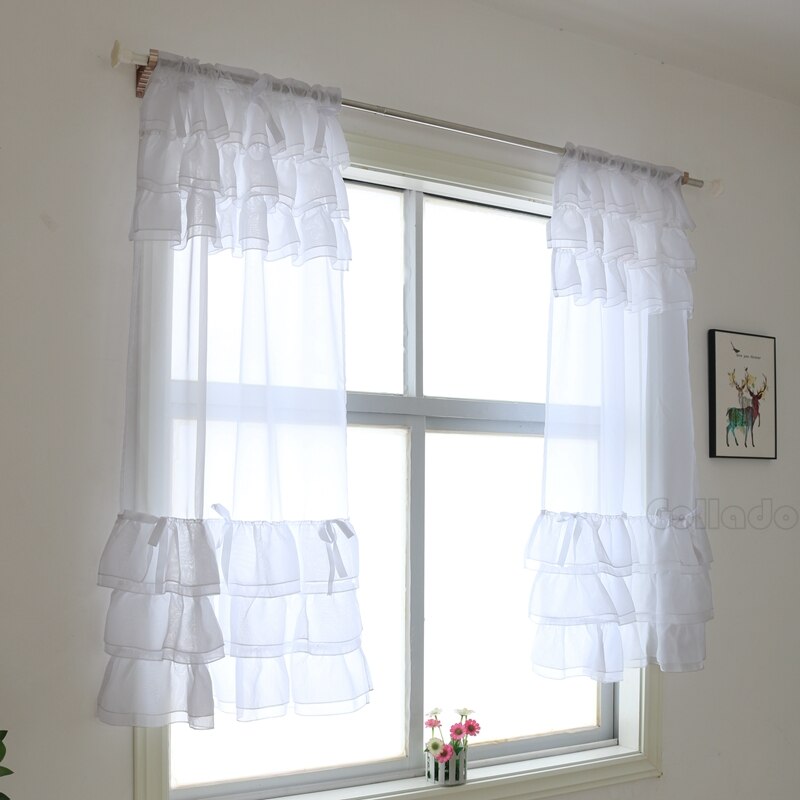 Voile gordijn van textiel met plooien en strikken