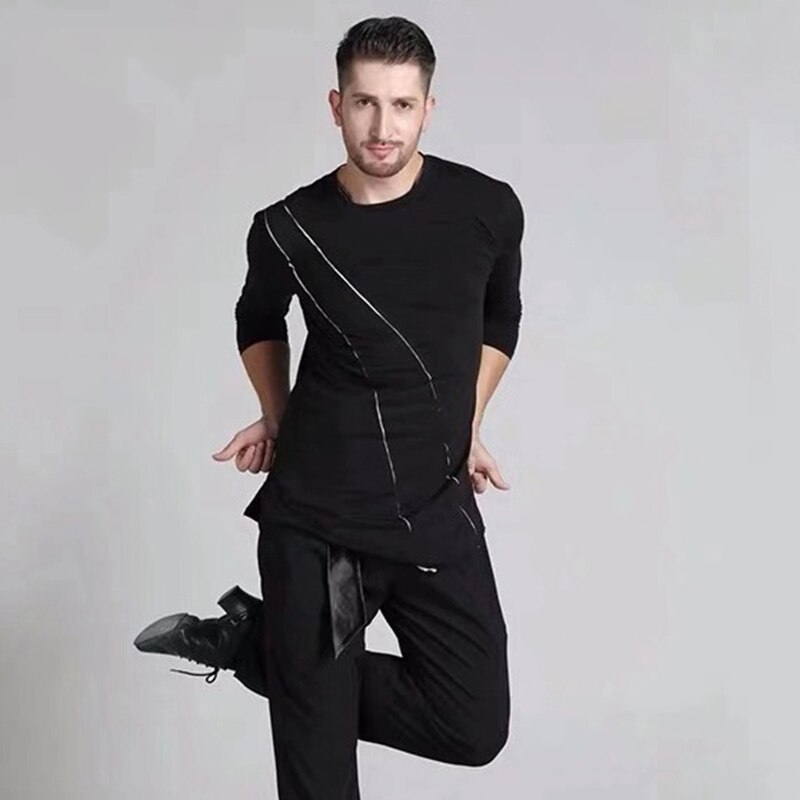 Zwarte Latin Dance Kleding Mannen Praktijk Kleding T-shirt Voor Mannelijke Charleston Kostuum Salsa Ballroom Competition Dans Tops BI422