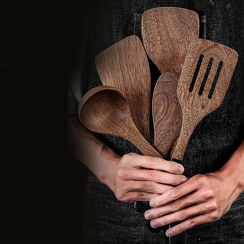 Houten Kookgerei Natuurlijke Wenge Hout Non-stick Kookgerei Spatel Schop Rijst Lepel Keuken Koken Tool Keuken Accessoires