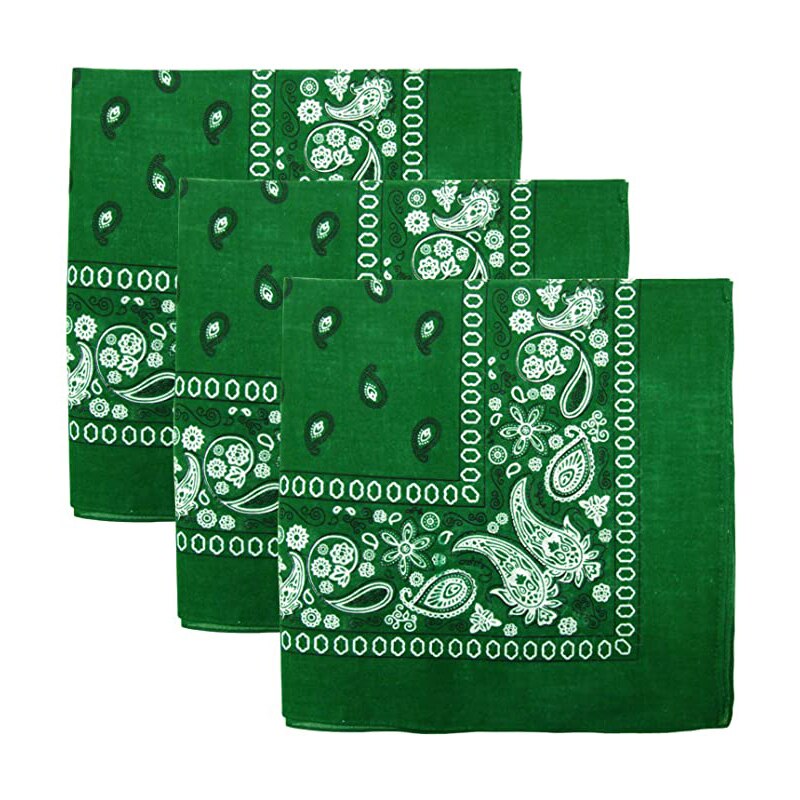 Zestaw 3 bandany robić jazdy rowerem Paisley 100% Bandana bawełniana plac na zewnątrz szalik czarny czerwony wzór Paisley pałąk drukowane dla kobiet/mężczyzn/chłopiec: zielone światło