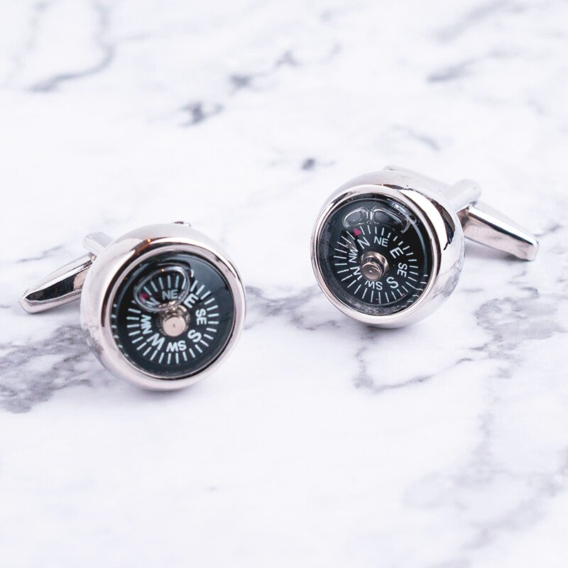 Silvery Tone Really Work Compass Cufflinks Sports Cuff Link Style For Men