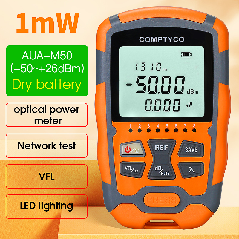 AUA-M50 mini compteur de puissance optique-50 ~ + 26dBm OPM + localisateur visuel de défaut (1-50mw VFL)+ RJ45 test réseau FTTH testeur de câble à fibre optique: WHITE