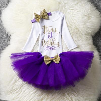 baby girl photography headbands +tutu happy birthday for infants baby girl costume long sleeve 1st birthday: purple