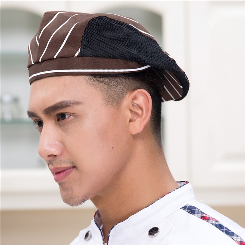 Mænd kvinder mesh patchwork kok restaurant køkken madlavning arbejdstøj hatte baret hotel bakey cafe tjener åndbar kasket 56-58cm: 12