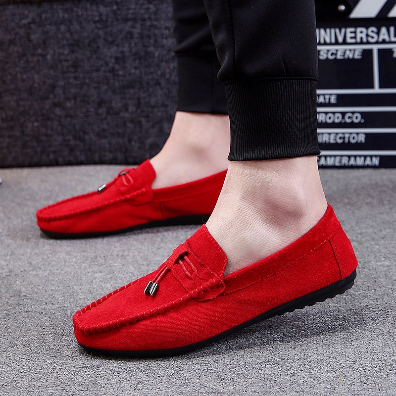 Men Casual Shoes Male Shoes Suede Soft Men Loafers Leisure Moccasins Slip On Men&#39;s Driving Shoes Black Red Man Lazy Shoe