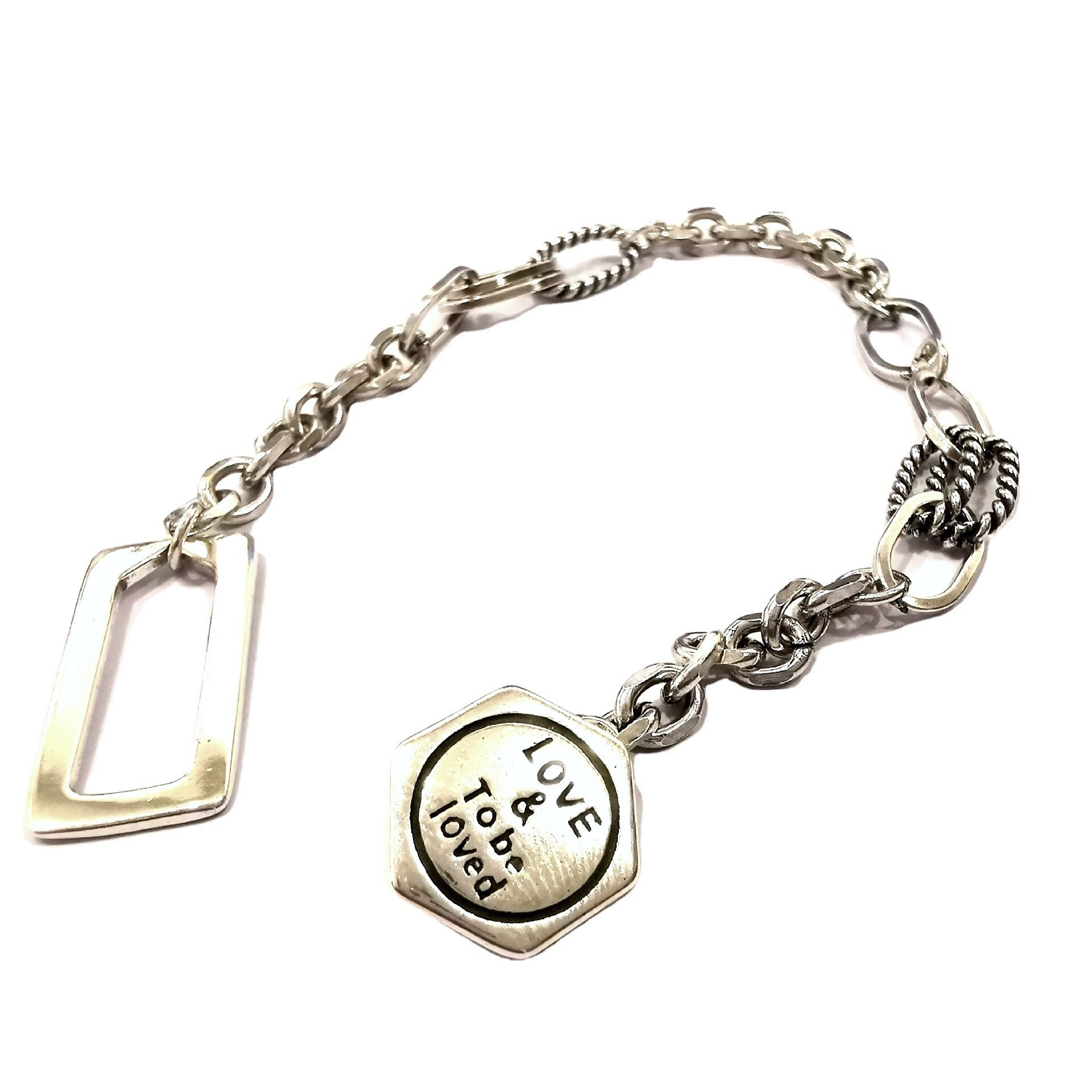 XIYANIKESilver-pulsera de letras hexagonales geométricas para mujer, joyería Punk que combina con todo, hecho a mano