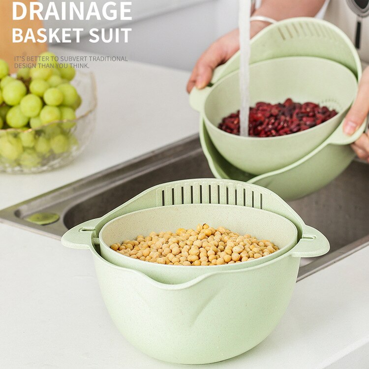 2 in 1 Kitchen Strainer/Colander Bowl Sets, Large Plastic Washing Bowl and Strainer, Detachable Colanders Strainers Set
