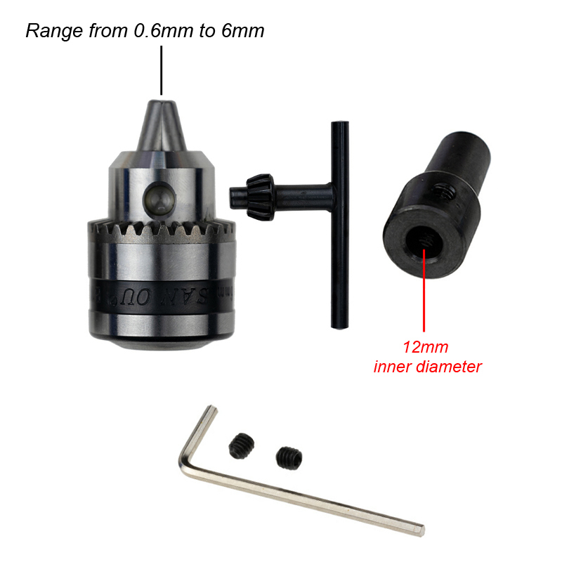 Mini Electric Drill Chuck 0.6-6mm Mount B10 Taper Connector Rod Motor Shaft Chuck For Drill With Adapter Key Wrench Power Tool: Chuck Shaft 12mm
