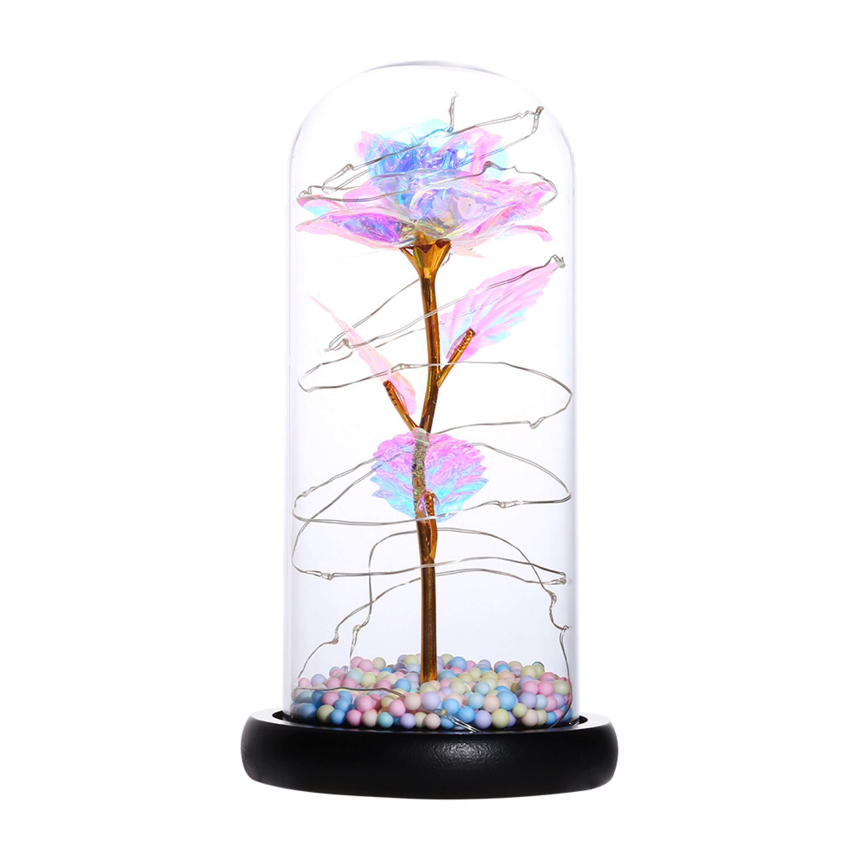 directe Galaxy Rose clignotant fleurs en flacon verre dôme pour saint valentin anniversaire décoration de mariage: Flower