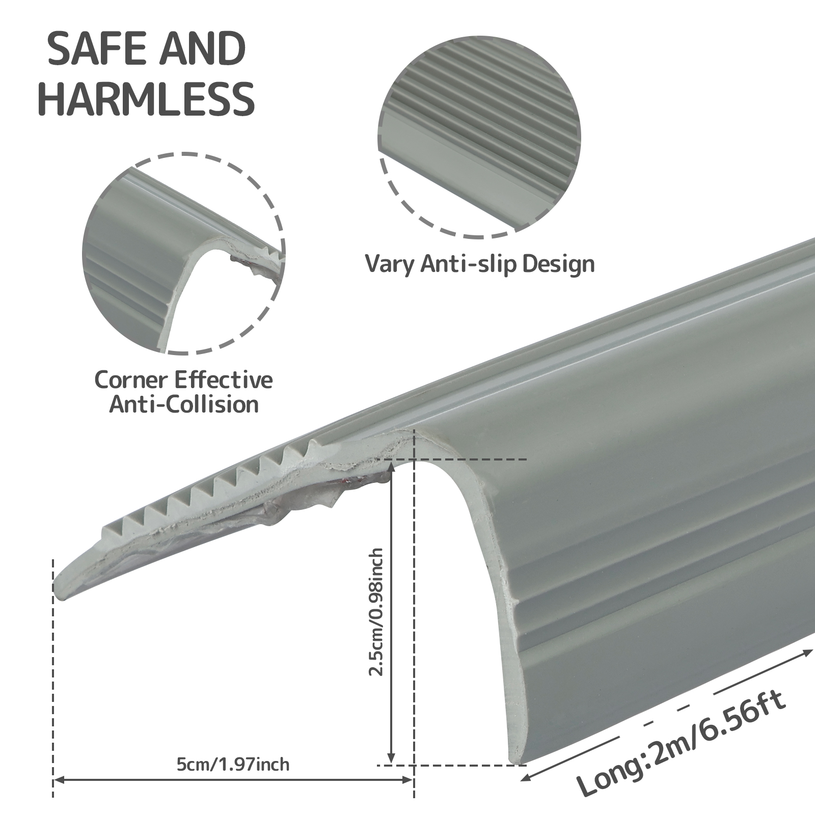 1 rotolo di protezione per bordi delle scale in PVC morbido antiscivolo per bordi del naso delle scale Strisce autoadesive per bordi a forma di L Protezione per gradini da 2 m: TRASPARENTE