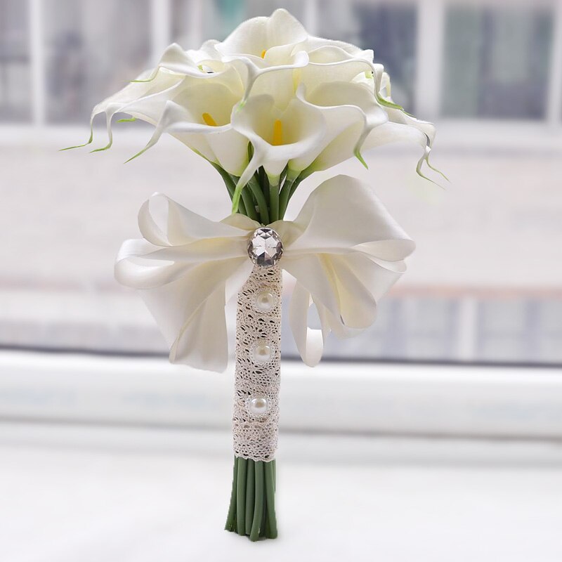 Perfectlifeoh Kunstbloemen Geel Ivoor Calla Bloem Boeket Bruidsboeket bruidsboeketten: WHITE