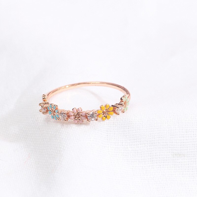 Daisy Blumen Ring Micro-intarsien Zirkon Kupfer Legierung Rose Gold Silber Überzog Intarsien Ringe Trendy Frauen Schmuck