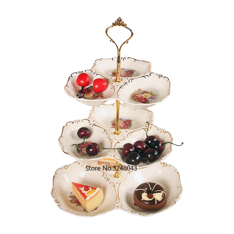 Assiette de fruits à trois étages | Céramique de style européen salon plateau de gâteaux après-midi plateau de thé, assiette de fruits secs 1 pièce
