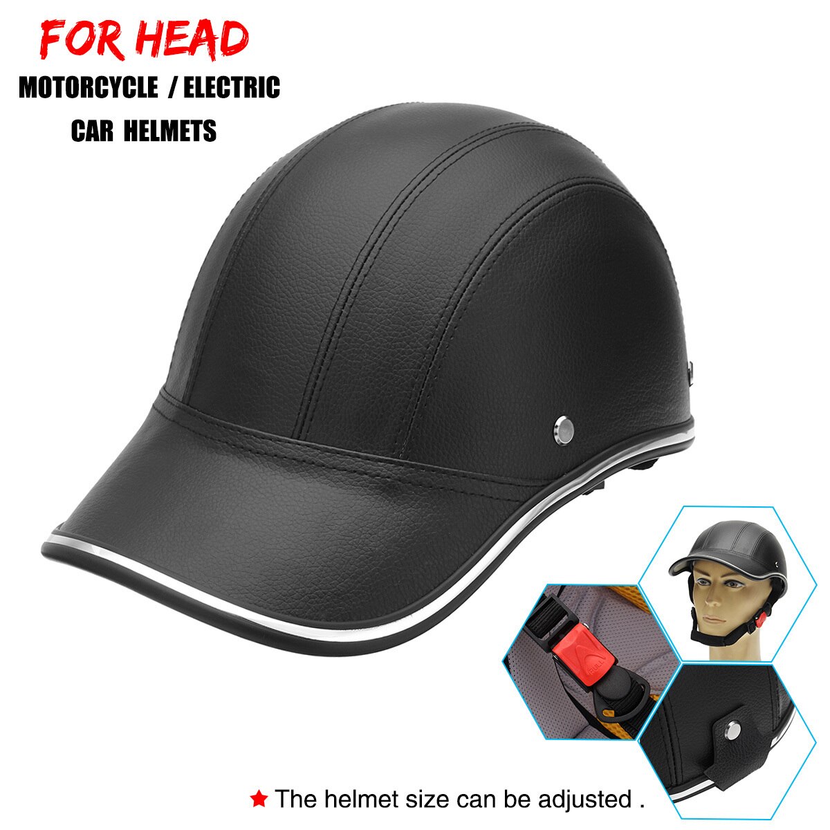 Motorfiets Half Helm Baseball Cap Half Gezicht Helm Elektrische Fiets Roller Anti-Uv Veiligheid Harde Hoed Motorbike 55-62Cm