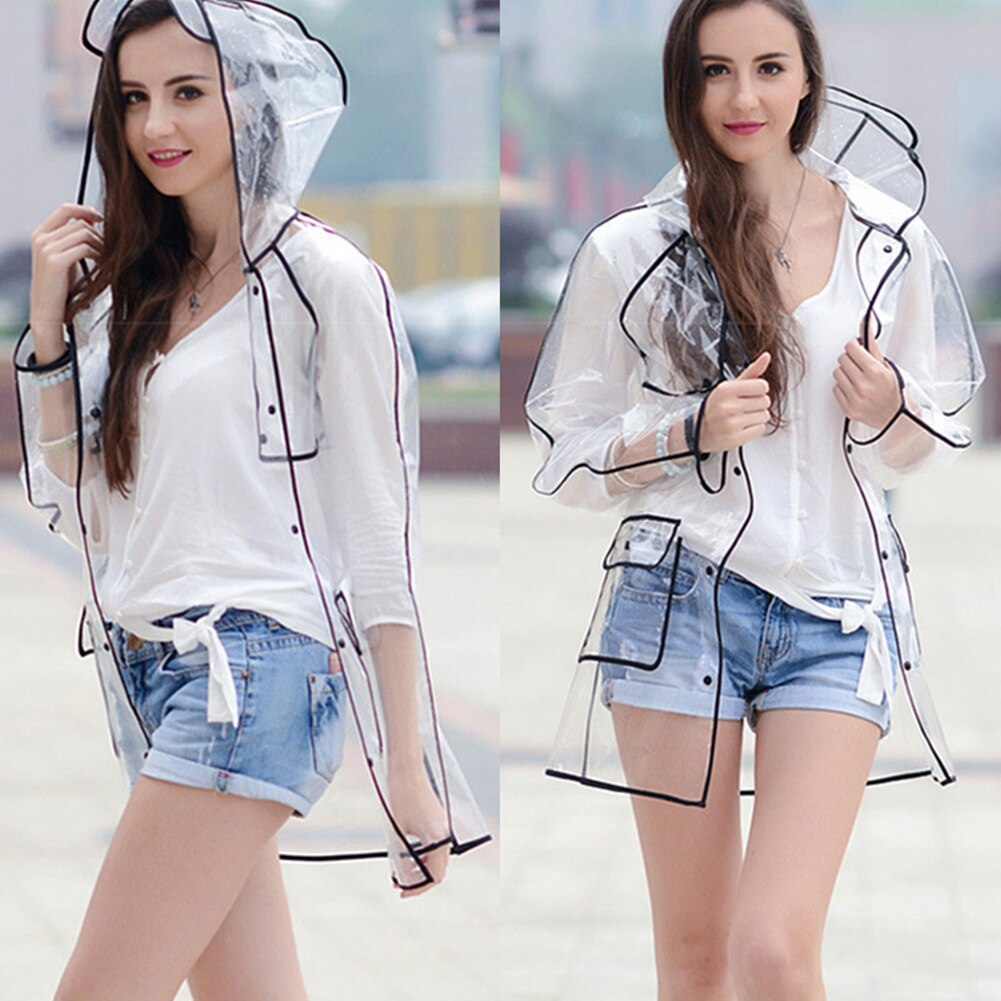 Women's Transparent Thicken Plastic Raincoat Travel Waterproof Rainwear Adult Poncho Outdoor Rain Coat