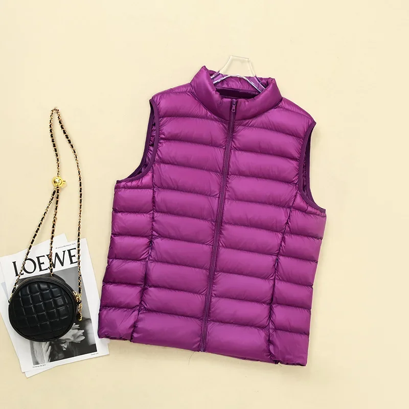 Plus Size 6XL 7XL 8XL Women Sleeveless Down Jacket Autumn Winter Female Ultra Lightweight Packable Down Vest Coat: 4XL / PURPLE