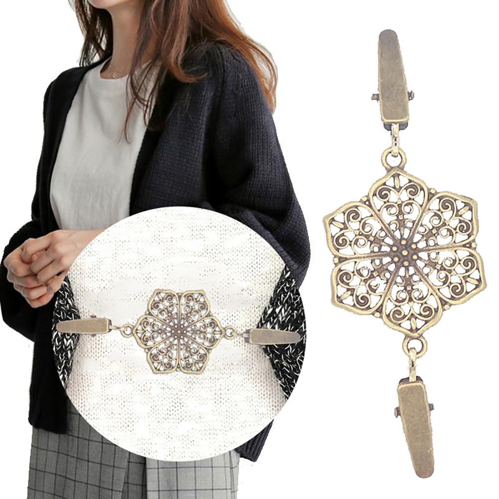 Vintage Hollow Flower Women Dual-End Clamp Sweater Shirt Collar Cardigan Clip accessories women brooch jewelry metal pins