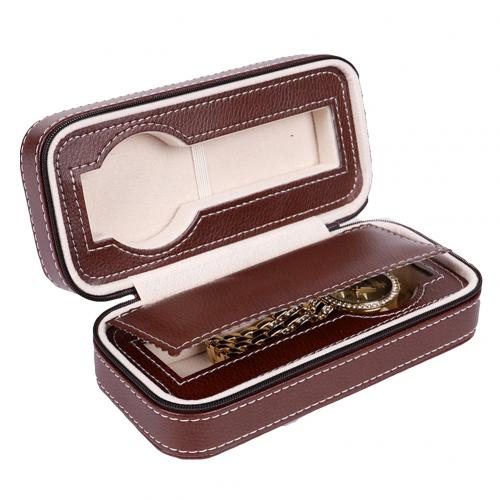 Zippered Leather Watch Display Case 2/4/8 Grids Watch Storage Bag Case Holder Watches Organizer Box: Coffee 2 Grids