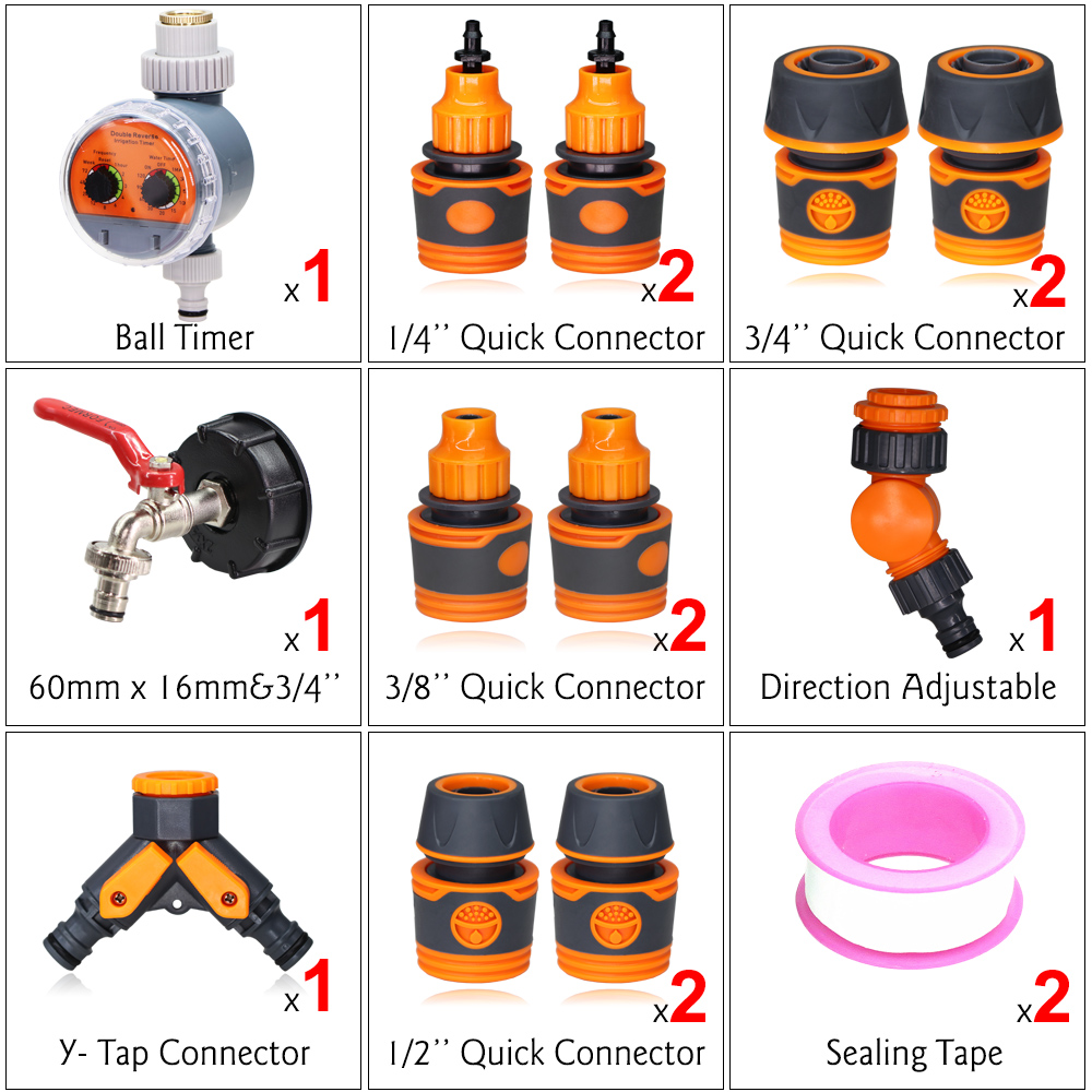 Zero Pressure Ball Valve Watering Timer Garden Irrigation Controller Automatic System Part Quick Tap Connecter IBC Water Tank: Red