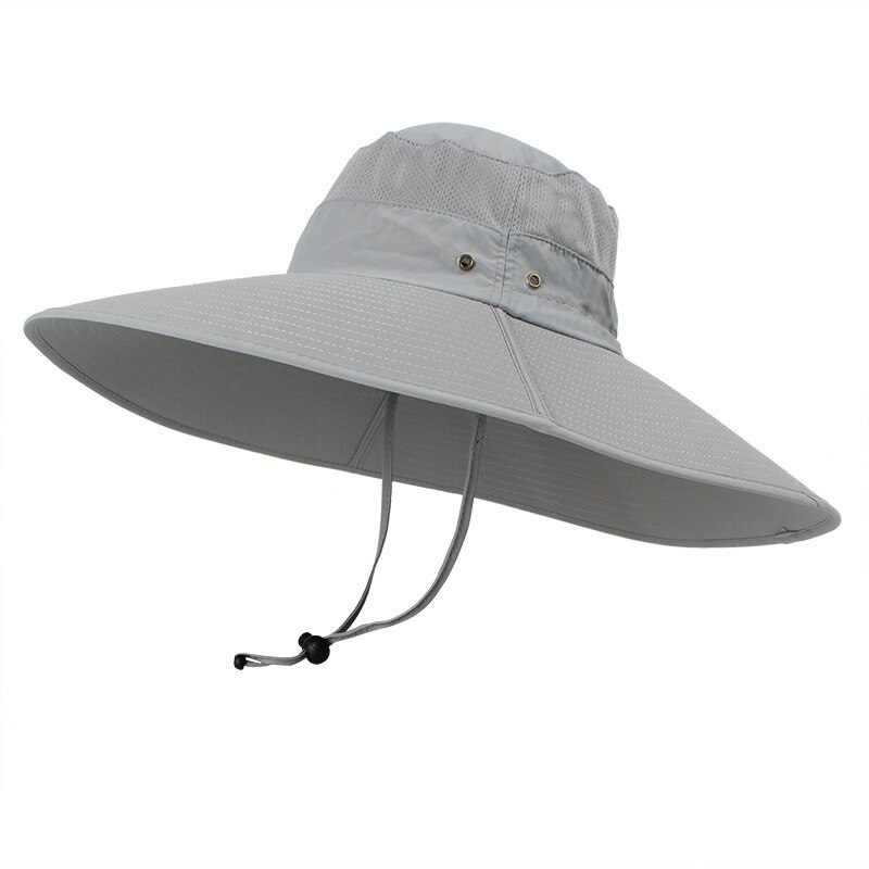 15cm super lang bred rand spand hat åndbar hurtig tørre mænd kvinder boonie hat sommer uv beskyttelse cap vandring fiskeri solhat: Lysegrå