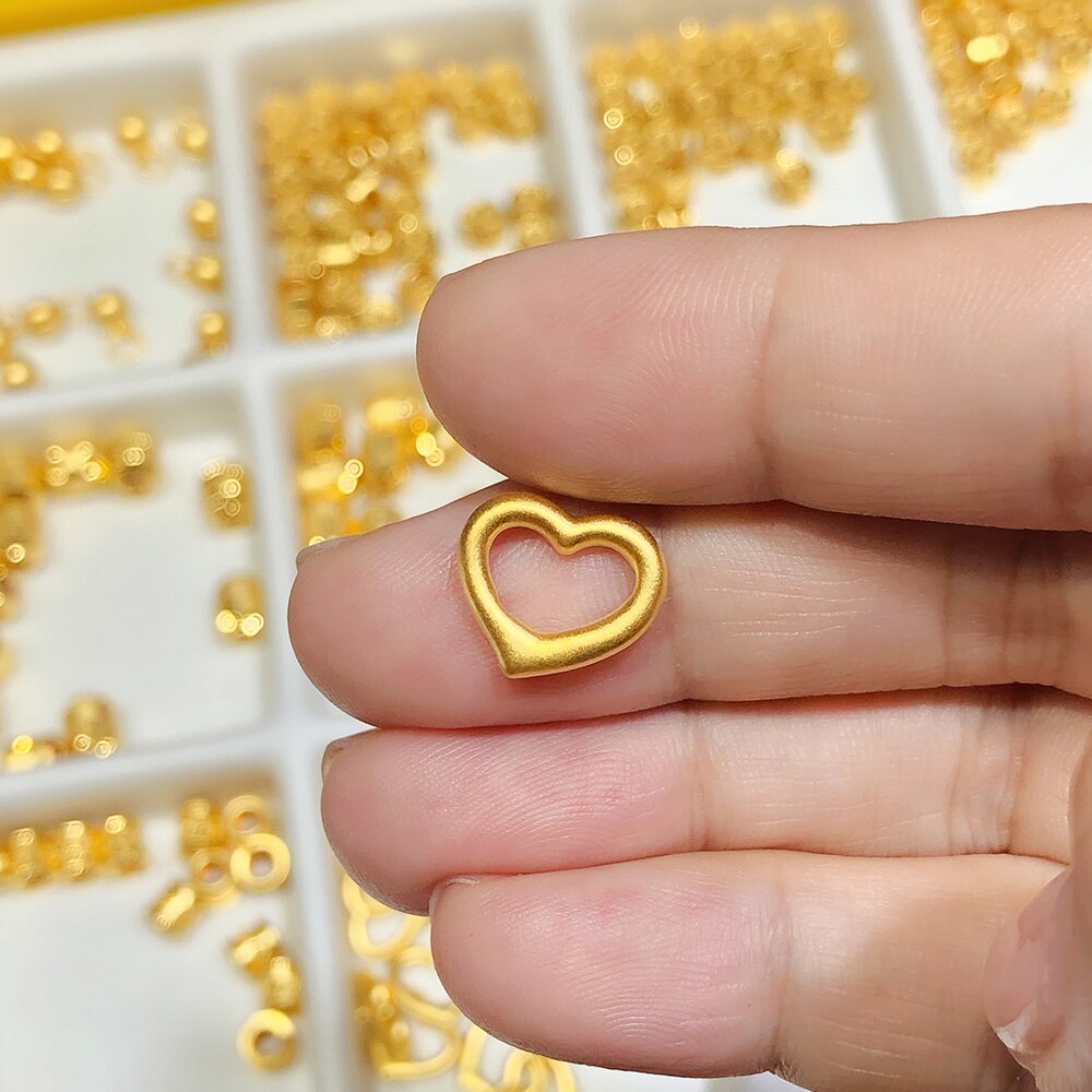 Fijne Sieraden Real 24K Geel Gouden Hanger 3D Mini Hollow Heart Shaped Kraal 0.08-0.15G (Alleen een Stuk) beste Cadeau