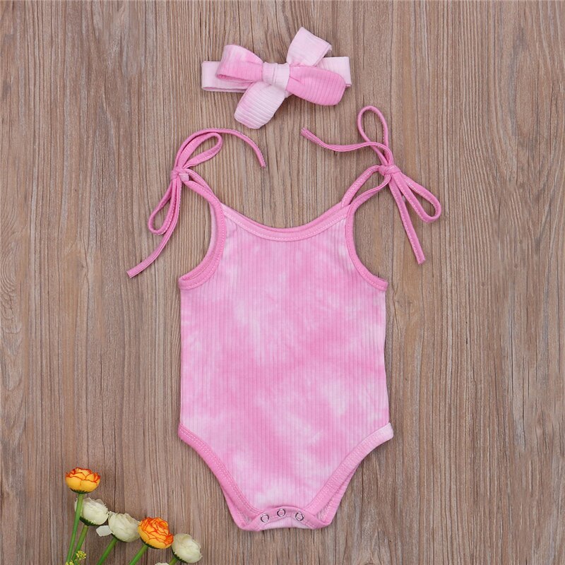 2 Stuks Peuter Infant Baby Kleding Baby Boy Meisjes Katoenen Mouwloze Romper Jumpsuit Hoofdband Tie-Dye Outfit Kleding