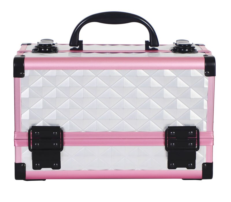 Professionelle Aluminium Legierung Make-Up Box Organizer Reise Kosmetische Fall Nagellack Schmuck Lagerung Box Schönheit Organisation: Rosa