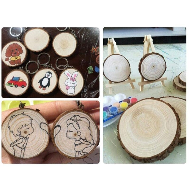 LLavero de madera en forma de rebanadas de madera sin terminar, colgante de Navidad, artesanal, pintado a mano, paquete de 20 unidades