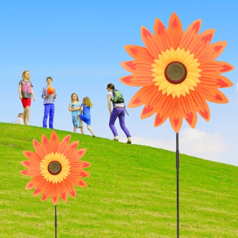 Stort dobbeltlag solsikke vindmølle vind spinner børn legetøj gård haven indretning  y4qa