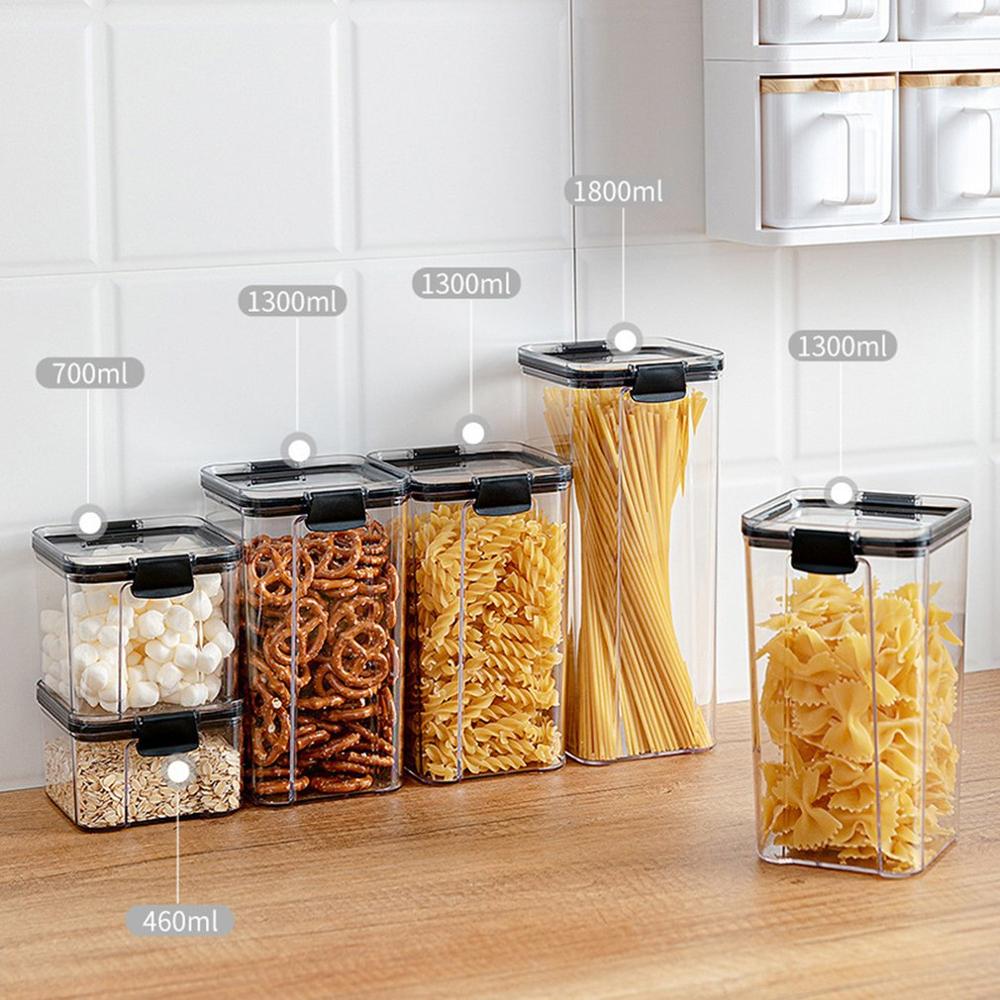 Hem matlagringsbehållare slitstark plast 460ml, 700ml, 1300ml, 1800ml flerkornstankar genomskinliga burkar