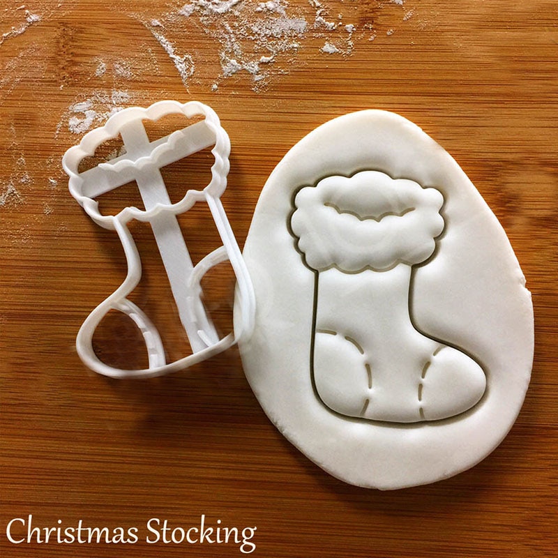 Kerstsok plastic koekjesvorm cakevorm, kerstbakgereedschap, winterkoekjesstempel, kerstvorm