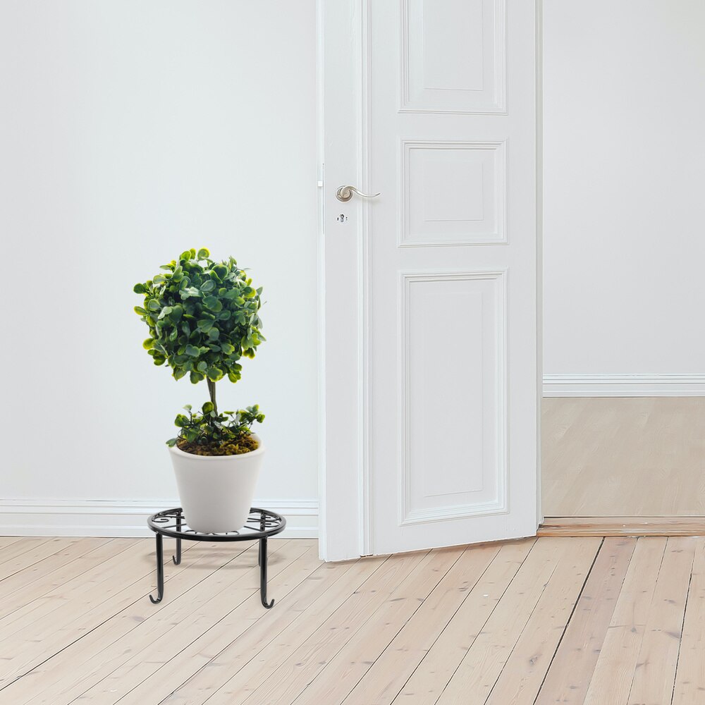 Indoor Outdoor Plant Stand Metal Flowerpot Stand Round Iron Plant Pot Holder 24x24x13cm (White)