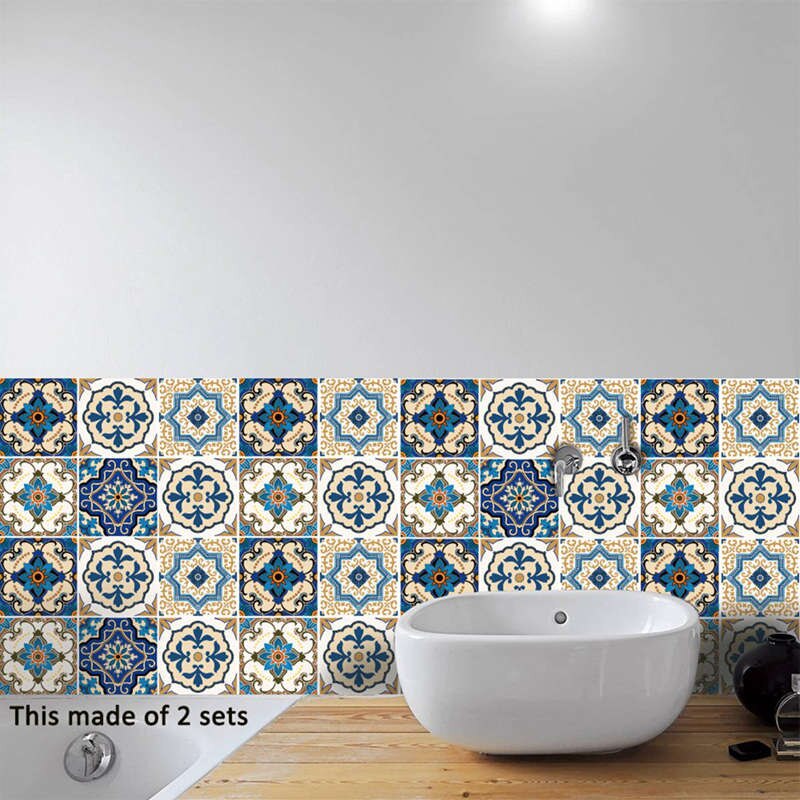 10Pcs Moroccan Style Tile Stickers Waterproof Wall Stickers Bathroom Art Decor,6x6 Inch