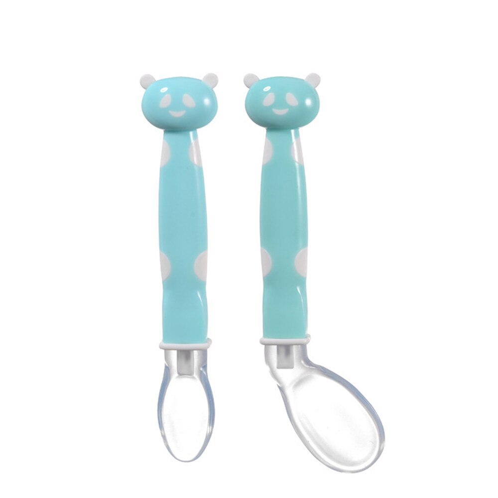 Cuchara de silicona suave para la alimentación para bebé vajilla con dibujos animados de Panda cucharas platos utensilios infantiles cucharas de aprendizaje 2 unids/set: Blue
