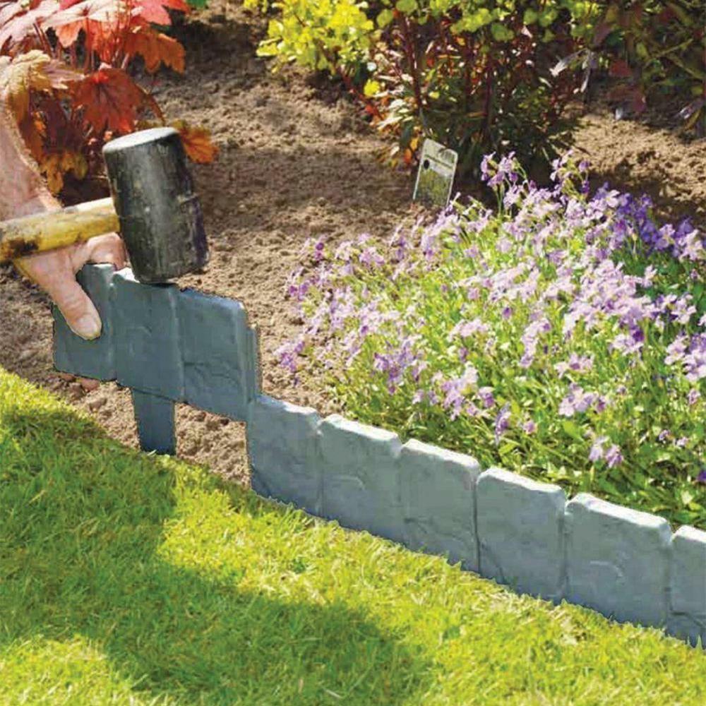 1-10pcs 10x25cm Plastic Garden Lawn Grass Edging Border Traditional Grey Stone Effect Mulch Plant Divider
