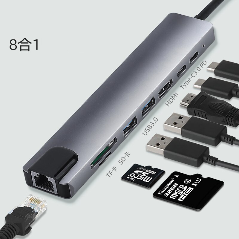 8 w 1 rodzaj-c piasta USB PD 3.0 USB-C Centrum stacja dokująca zgodna z HDMI TF ładowarka PD piasta stacja dokująca ładowarki