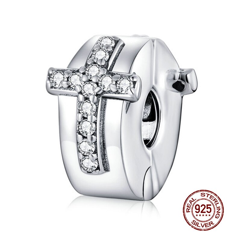 Echte 100% 925 Sterling Silver Shining Elegantie Clip Charm Met Clear Cz Fit Originele Wst Armband Hanger Authentieke Sieraden: CQC1497